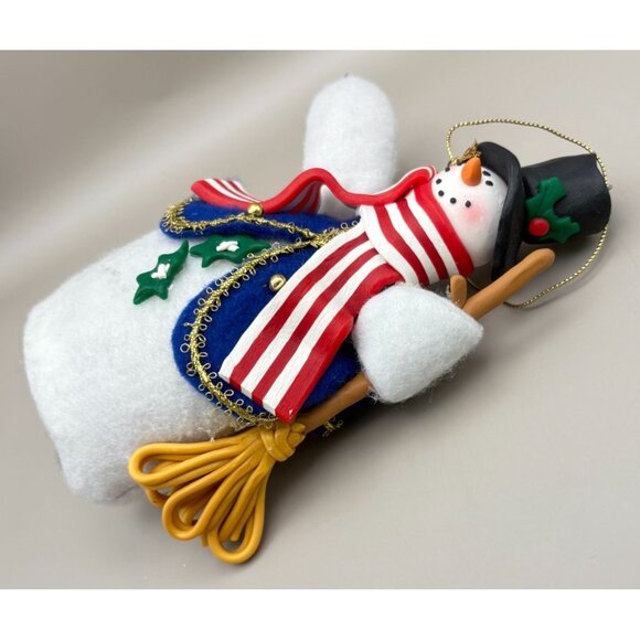 Handcrafted Festive Snowman Christmas Tree Ornament USA Patriotic Striped Scarf - Picture 4 of 8